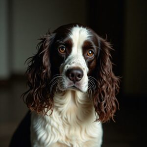 Happy English Springer Spaniel lounging at Halo Dogs' premium dog hotel
