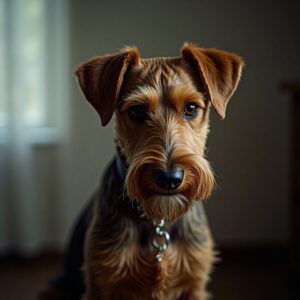 Happy Airedale Terrier settling into their stay at Halo Dogs dog boarding facility