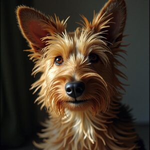 Australian Terrier playing in the countryside fields of Halo Dogs
