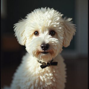 Smiling Bichon Frise enjoying time at Halo Dogs' luxury dog hotel