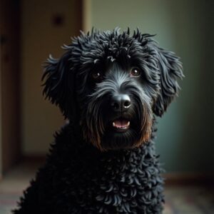 Black Russian Terrier exploring fields at Halo Dogs